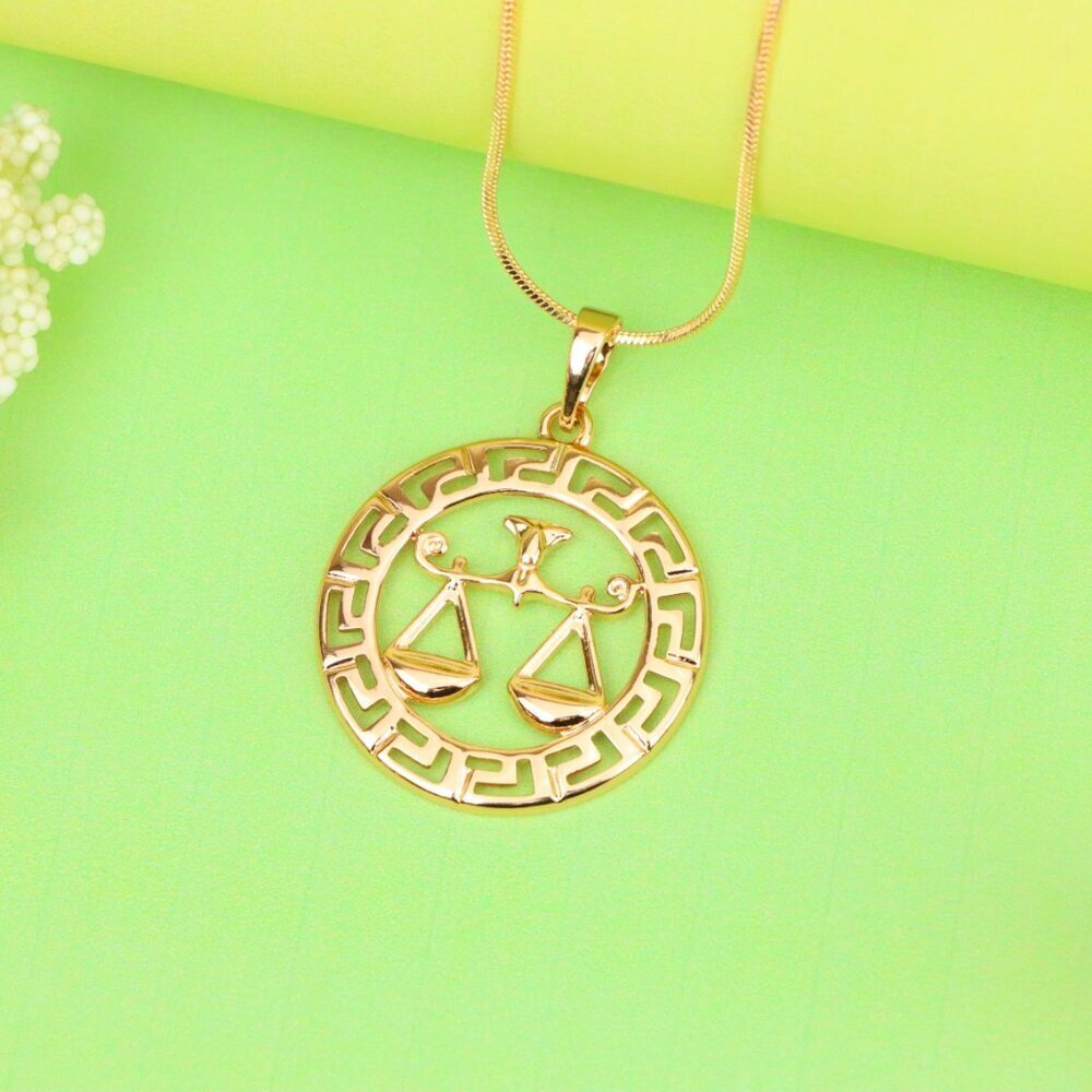 "Libra Zodiac Sign Rose Gold Pendant in Gold Plated Brass, XPPT1334 - Picture 12 of 13